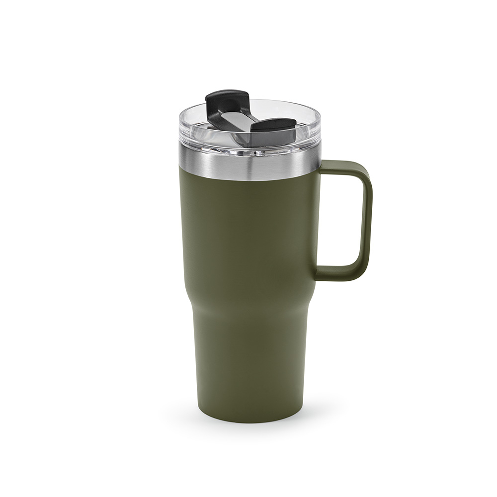 Grand mug de voyage personnalisable 580ml inox recyclé Neman Vert armée